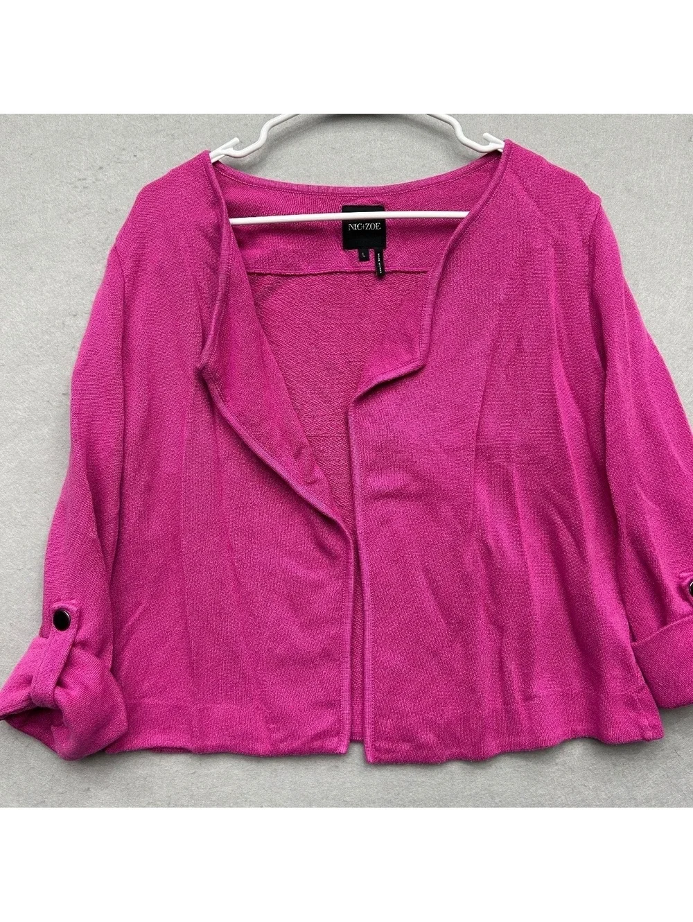 NIC + ZOE Pink Cardigan Women Size Large Roll Up Sleeves